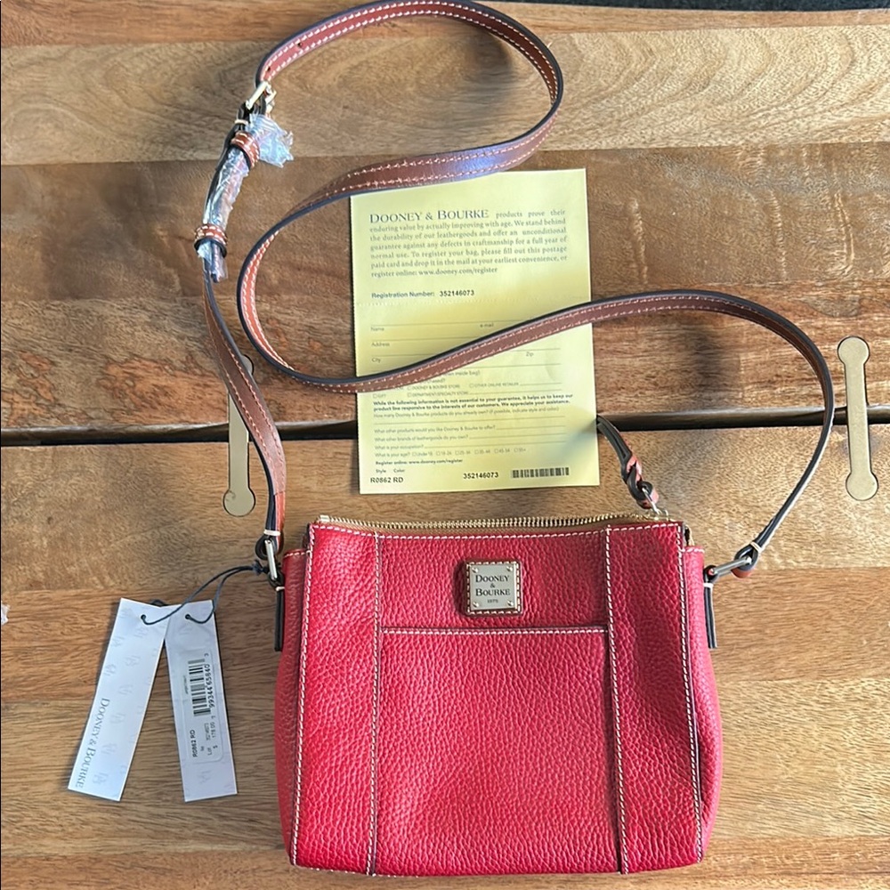 NWT Dooney & Bourke Red Lexington Crossbody Bag with Adjustable Strap